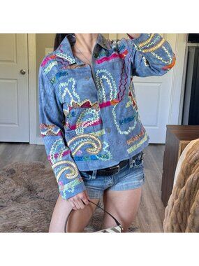 Parsley & Sage Patchwork Embroidered Jacket Artsy Boho Vintage Statement Jacket